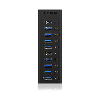 HUB 10 Port. Ladeport Aluminium-mit Netzteil ICY BOX