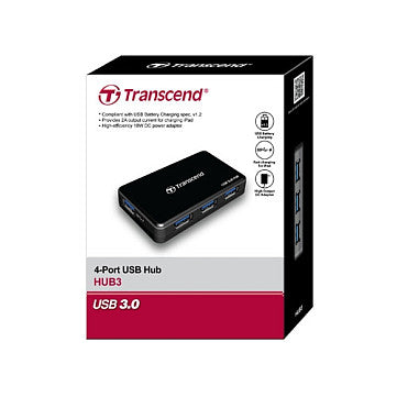 USB3.0 HUB 4Port Transcend HUB3 SuperSpeed aktiv mit Netzteil Black