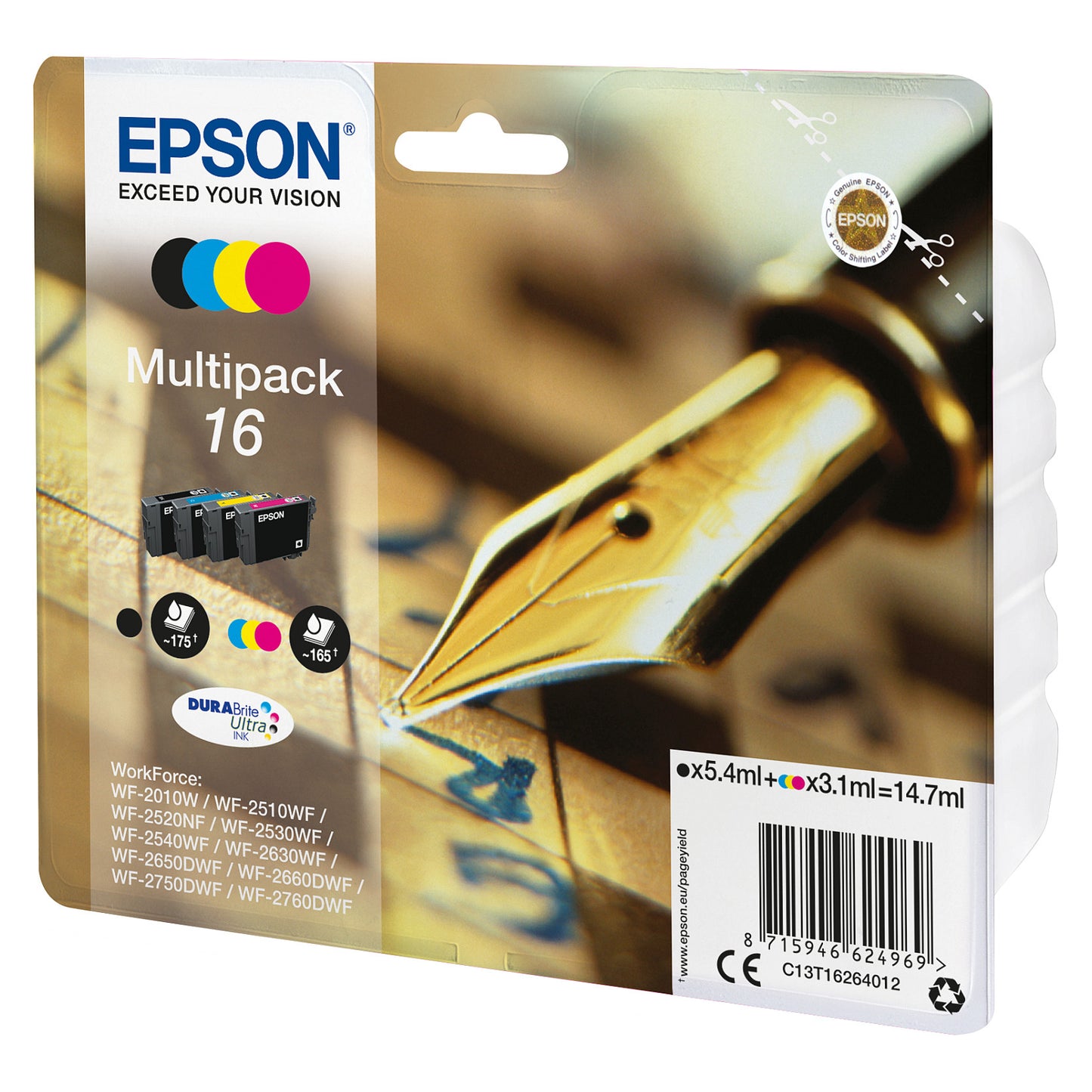 Epson Tinte 16 C13T16264012 4er Multipack (BKMCY) bis zu 165 Seiten