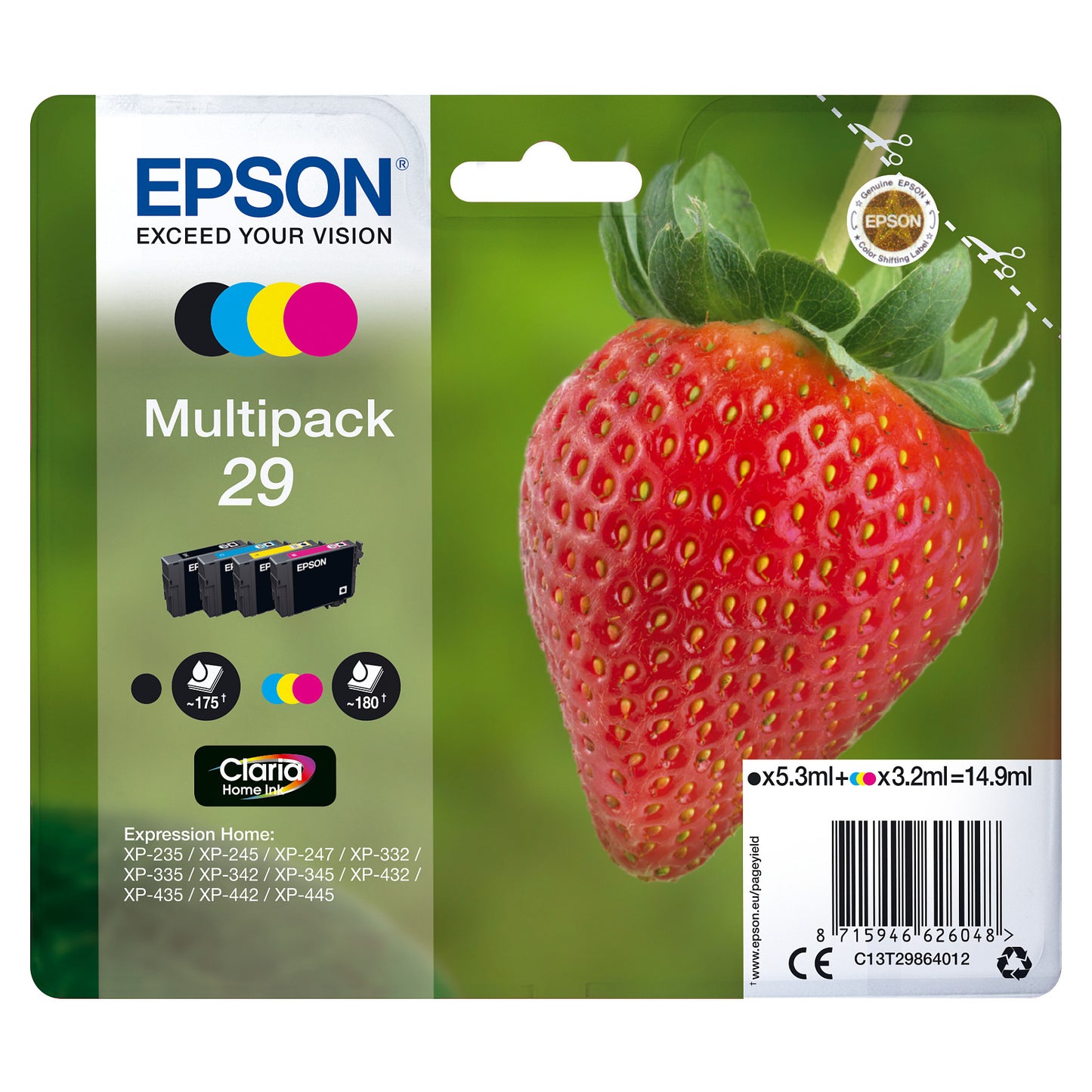 Epson Tinte 29 C13T29864012 4er Multipack (BKMCY) bis zu 175 Seiten