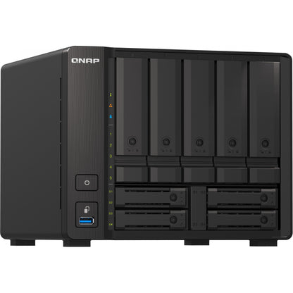 QNAP 9-bay NAS AMD Ryzen V1500B 8GB DDR4 SODIMM 5x6,35cm 2,5Zoll/8,89cm 3,5Zoll SATA 6Gbps + 2x26,35cm 2,5Zoll U.2 NVMe PCIe Gen3 x4