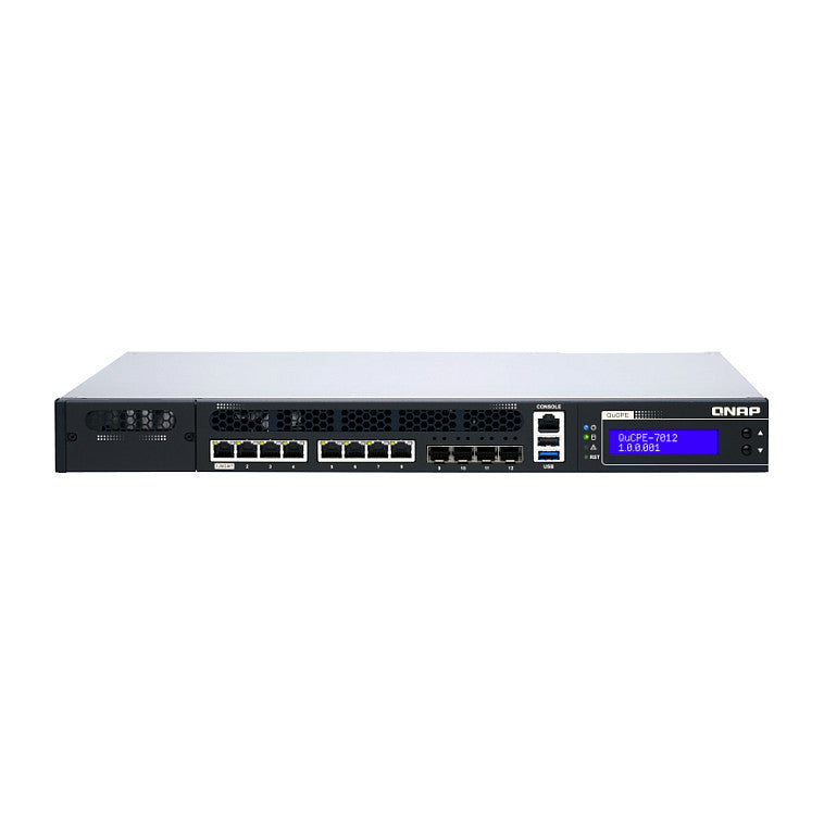 QNAP QuCPE-7012-D2146NT-32G Intel Xeon D-2146NT 8x2.5GbE RJ45 ports and 4x10GbE SFP+ ports 1x network module 1x PCIe Gen3 x8