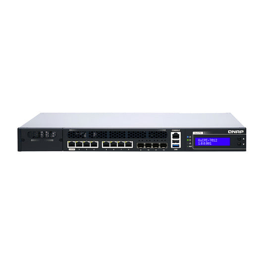 QNAP QuCPE-7012-D2146NT-32G Intel Xeon D-2146NT 8x2.5GbE RJ45 ports and 4x10GbE SFP+ ports 1x network module 1x PCIe Gen3 x8
