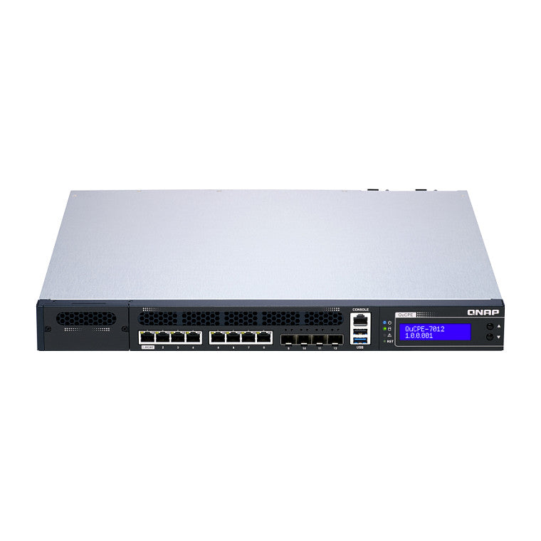 QNAP QuCPE-7012-D2146NT-32G Intel Xeon D-2146NT 8x2.5GbE RJ45 ports and 4x10GbE SFP+ ports 1x network module 1x PCIe Gen3 x8