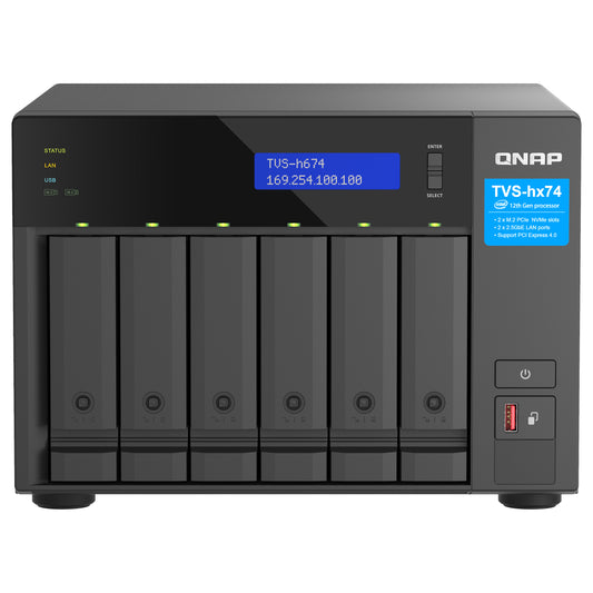 QNAP TVS-H674-I5-32G 6-bay QuTS hero NAS Intel Core i5-12400 6-core/12-thread up to 4,6GHz 32GB SO-DIMM
