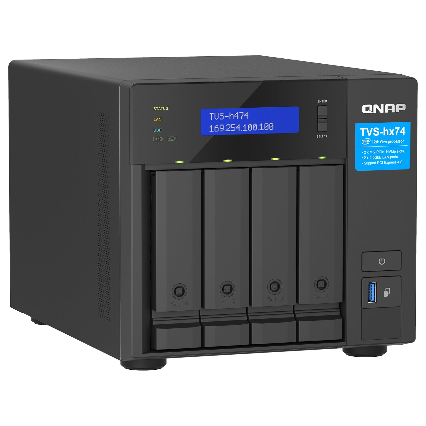 QNAP TVS-H474-PT-8G 4-bay QuTS hero NAS Intel Pentium Gold G7400 up to 3,7GHz 8GB SO-DIMM