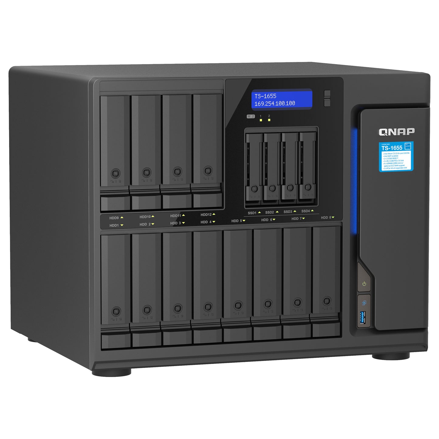 QNAP TS-1655-8G 16-Bay NAS Intel Atom C5125 8-core/8-thread 2.8GHz processor