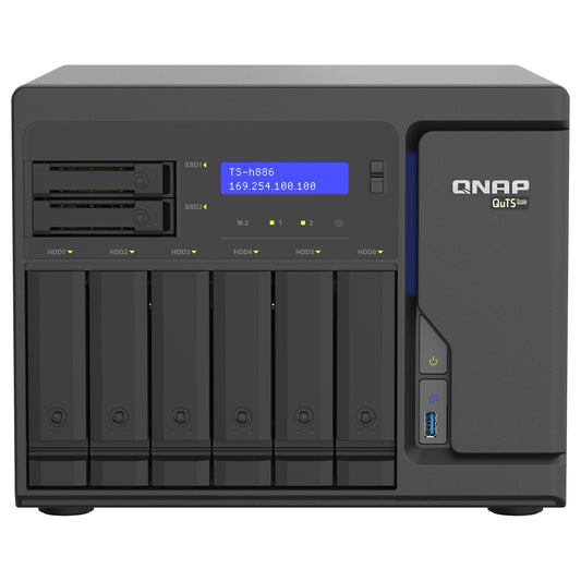 QNAP TS-h886-D1602-8G-BRO 8-Bay QuTS hero NAS Intel Xeon D1602 built-in 2 M.2 NVMe Gen3 port SATA 8GB RAM + 5 Year Warranty