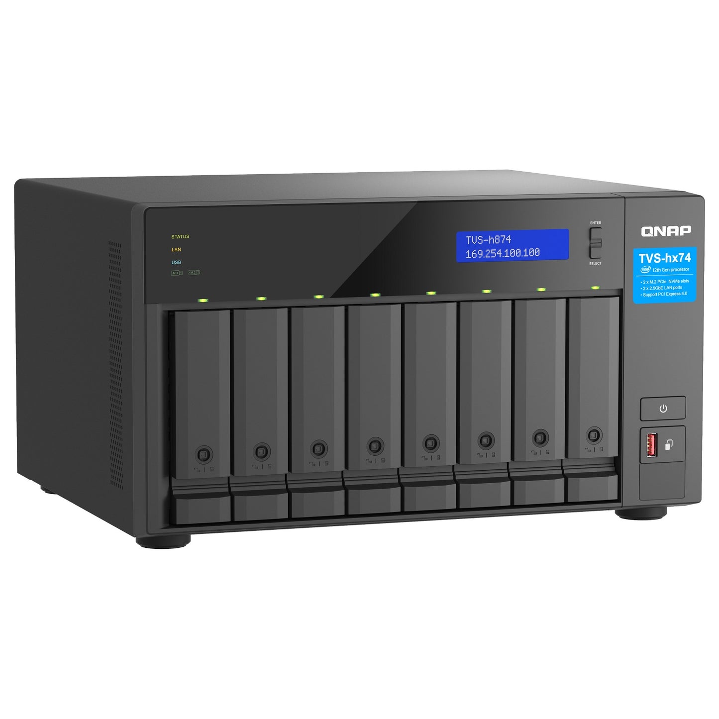 QNAP TVS-H874T-I9-64G 8-Bay NAS Intel Core i9-12900 16-core/24-thread Thunderbolt 4 ZFS Based