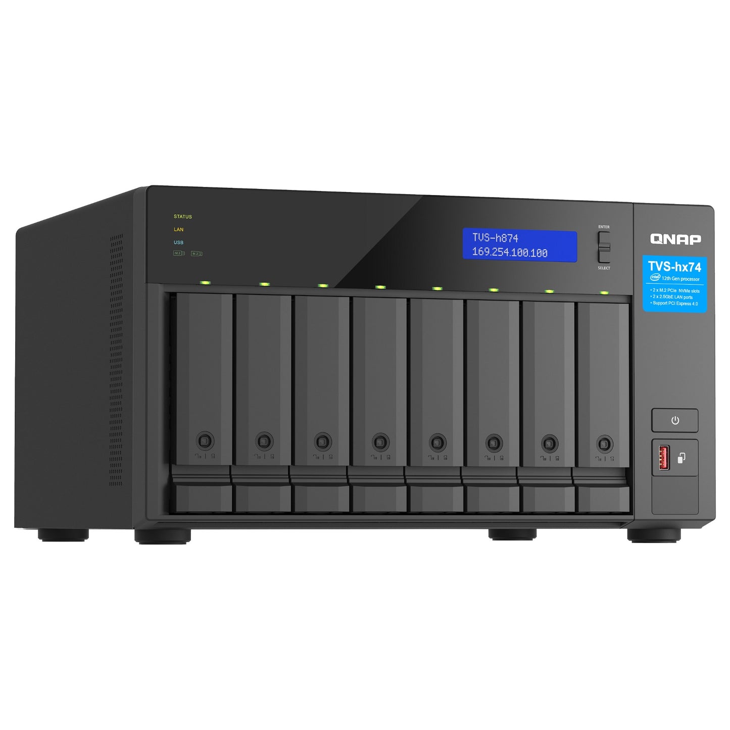 QNAP TVS-H874T-I9-64G 8-Bay NAS Intel Core i9-12900 16-core/24-thread Thunderbolt 4 ZFS Based