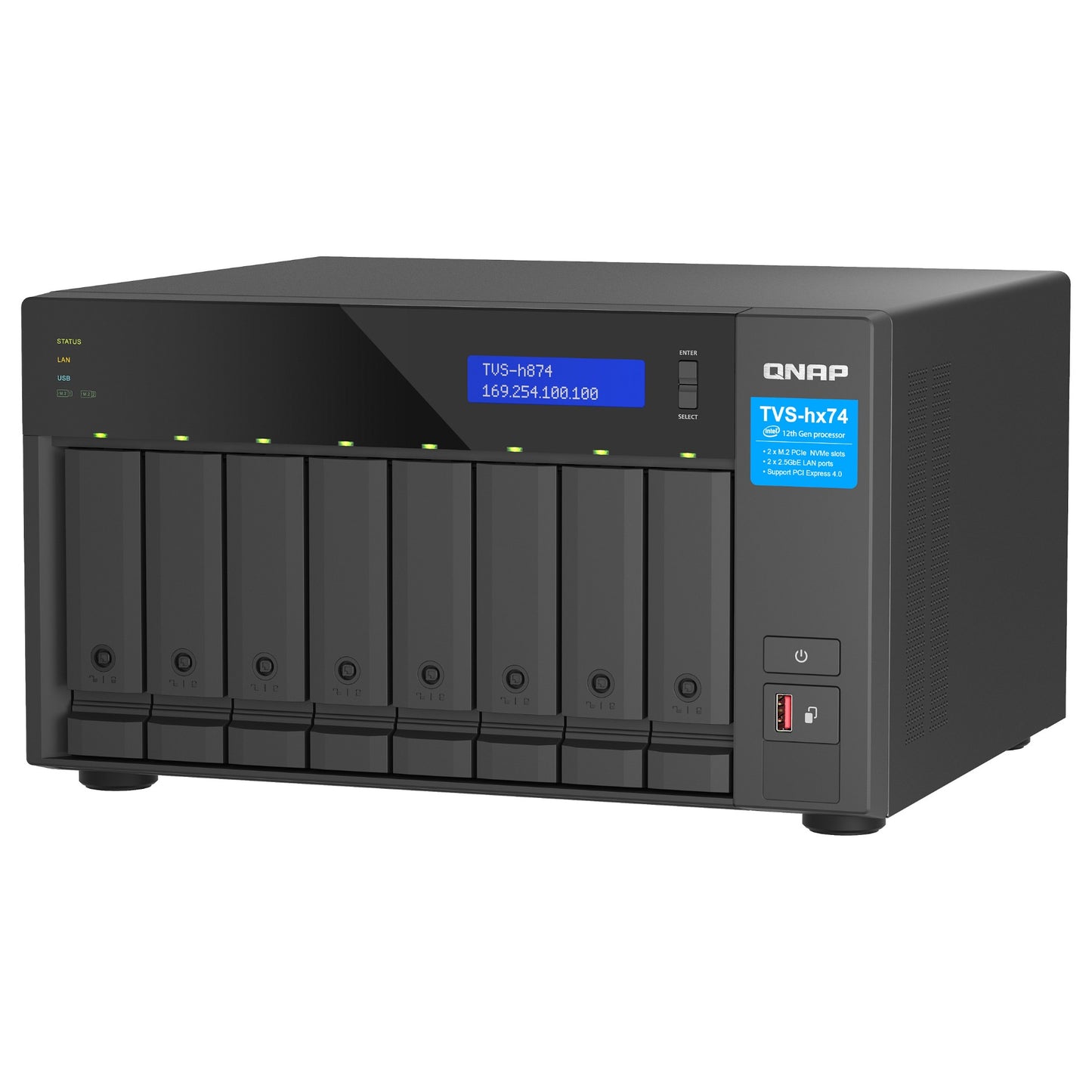 QNAP TVS-H874T-I9-64G 8-Bay NAS Intel Core i9-12900 16-core/24-thread Thunderbolt 4 ZFS Based
