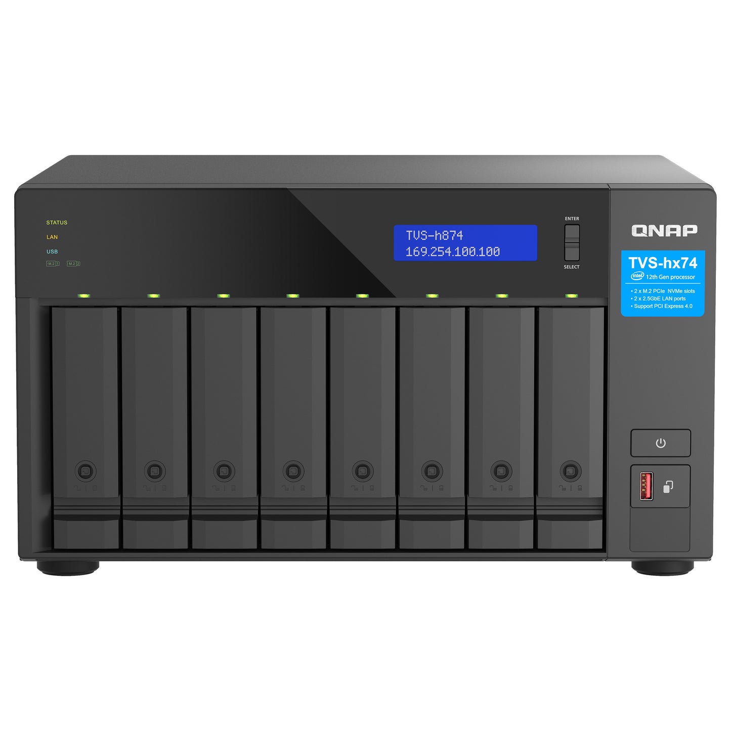 QNAP TVS-H874T-I7-32G 8-Bay NAS Intel Core i7-12700 12-core/20-thread Thunderbolt 4 ZFS Based