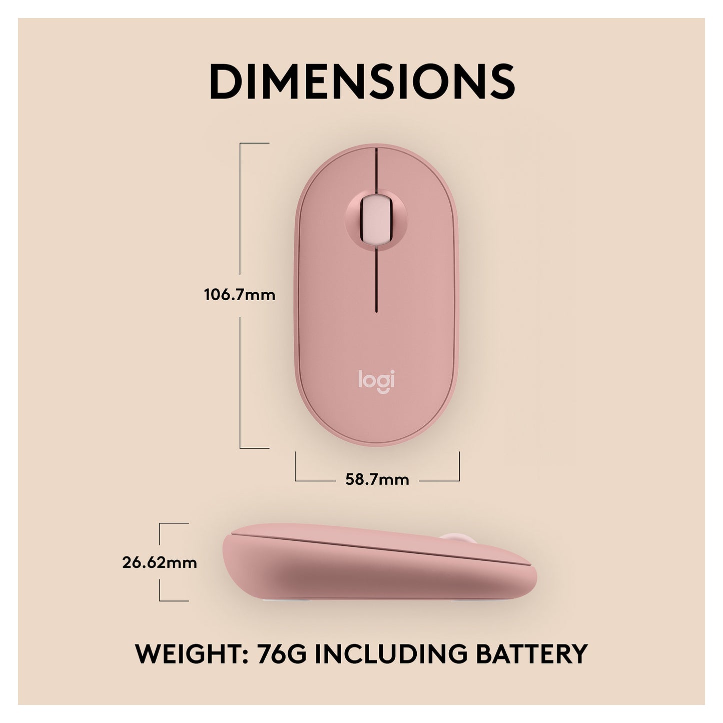 Logitech Pebble Mouse 2 M350s Mouse optical 3 buttons wireless Bluetooth 5.2 LE tonal rose