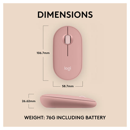 Logitech Pebble Mouse 2 M350s Mouse optical 3 buttons wireless Bluetooth 5.2 LE tonal rose