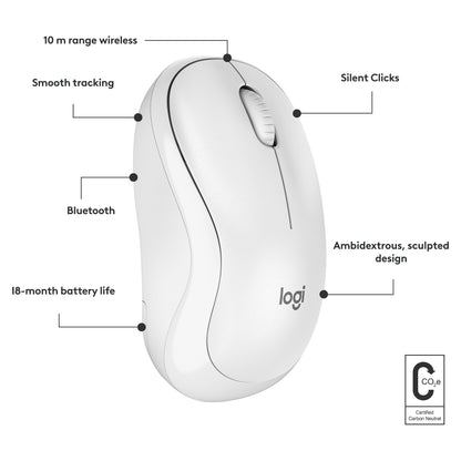 Logitech M240 Silent Mouse right and left-handed optical 3 buttons wireless Bluetooth off-white