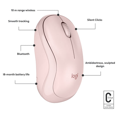 Logitech M240 Silent Mouse right and left-handed optical 3 buttons wireless Bluetooth rose