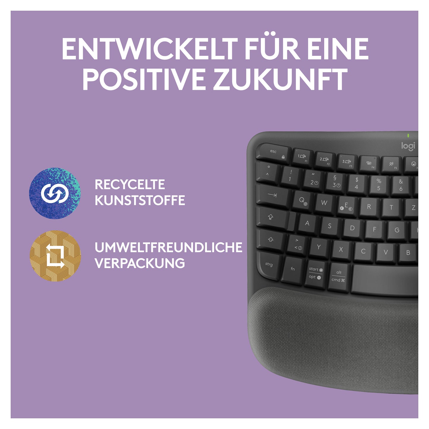 Logitech Wave Keys Wireless Ergonomic keyboard - Graphite - (DE) - 2.4GHZ/BT - N/A - CENTRAL-419 - UNIVERSAL