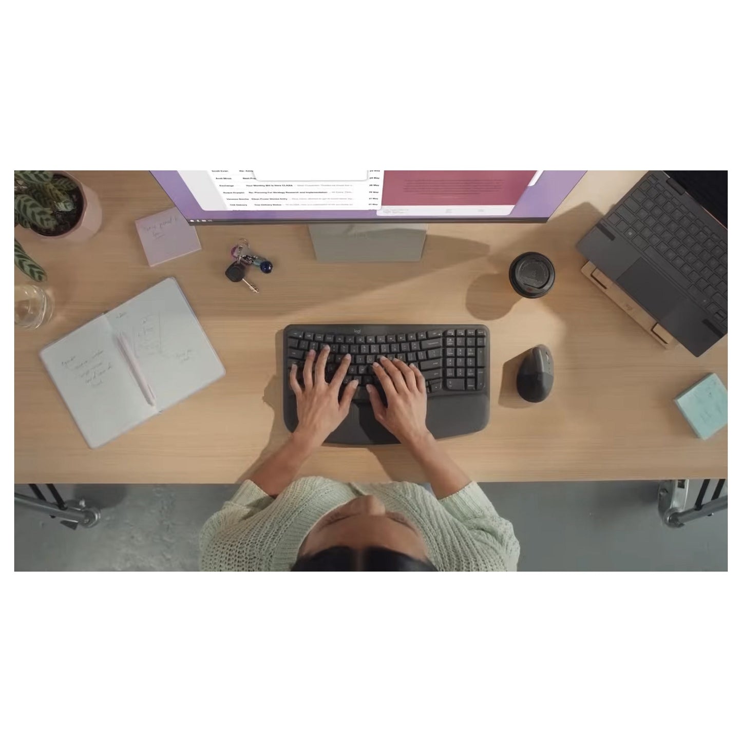 Logitech Wave Keys Wireless Ergonomic keyboard - Graphite - (DE) - 2.4GHZ/BT - N/A - CENTRAL-419 - UNIVERSAL