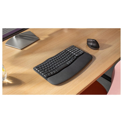 Logitech Wave Keys Wireless Ergonomic keyboard - Graphite - (DE) - 2.4GHZ/BT - N/A - CENTRAL-419 - UNIVERSAL