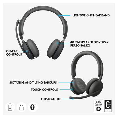 Logitech Headset - Zone Wireless 2 UC - Graphite UC - 2.4GHZ/BT - Emea-914 - A00174 A00172 NO STAND