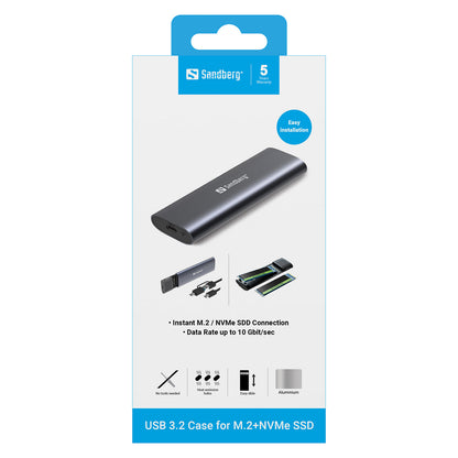 Sandberg 136-39 Externes Speichergehäuse für M.2/NVMe SSD mit USB-C 3.2