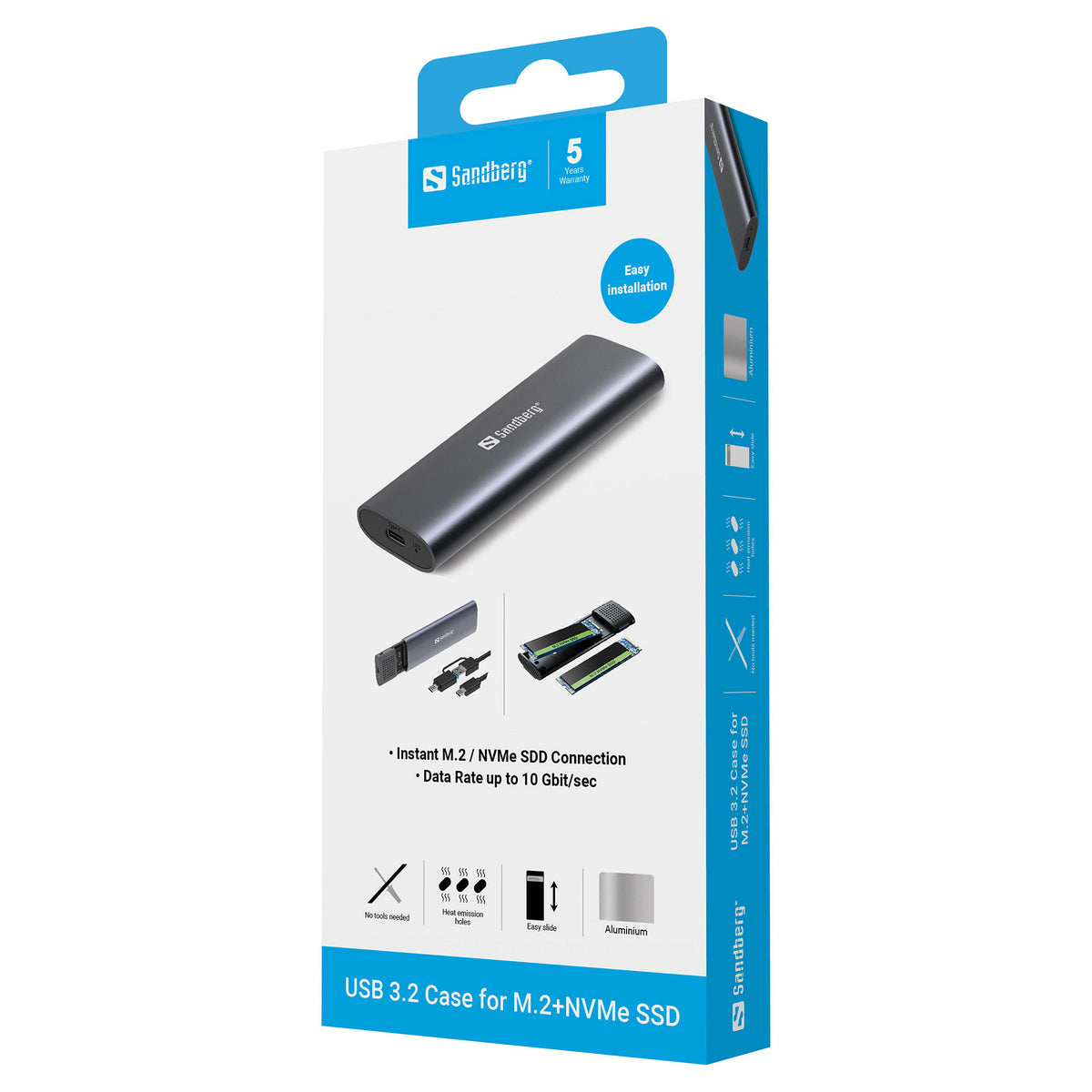 Sandberg 136-39 Externes Speichergehäuse für M.2/NVMe SSD mit USB-C 3.2