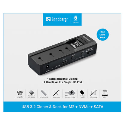 Sandberg 136-49 USB-C 3.2 Kloner und DockingStation für M2/NVMe/SATA