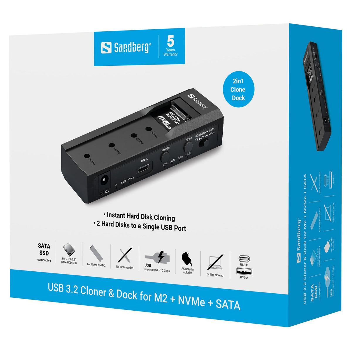 Sandberg 136-49 USB-C 3.2 Kloner und DockingStation für M2/NVMe/SATA