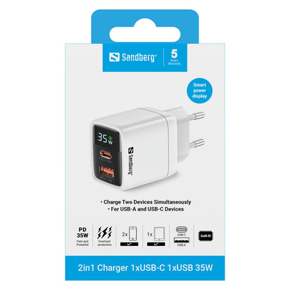 Sandberg 441-52 Charger 35W 2-Port USB-C/USB-A Weiß