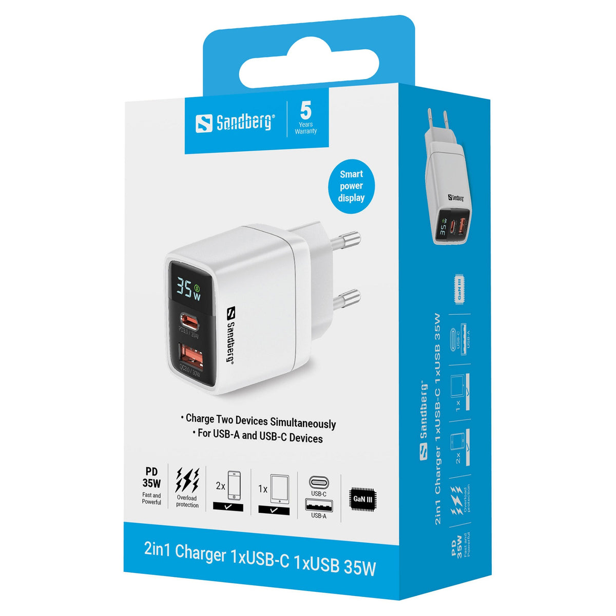 Sandberg 441-52 Charger 35W 2-Port USB-C/USB-A Weiß