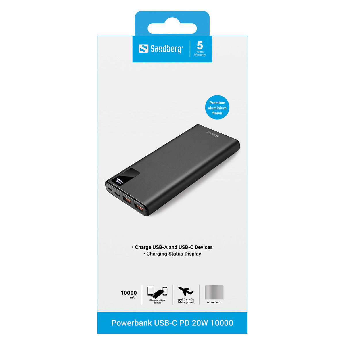Sandberg 420-58 Powerbank 10000mAh 20W QC3.0 USB-C Display Schwarz