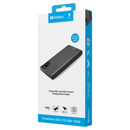 Sandberg 420-58 Powerbank 10000mAh 20W QC3.0 USB-C Display Schwarz