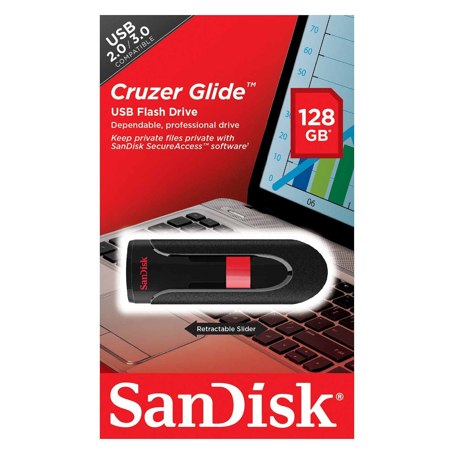 STICK 128GB USB 2.0 SanDisk Cruzer Glide black