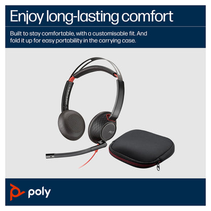 HP Poly Blackwire 5220 Stereo USB-C Headset +3.5mm Plug +USB-C/A Adapter (207586-201/207576-201)