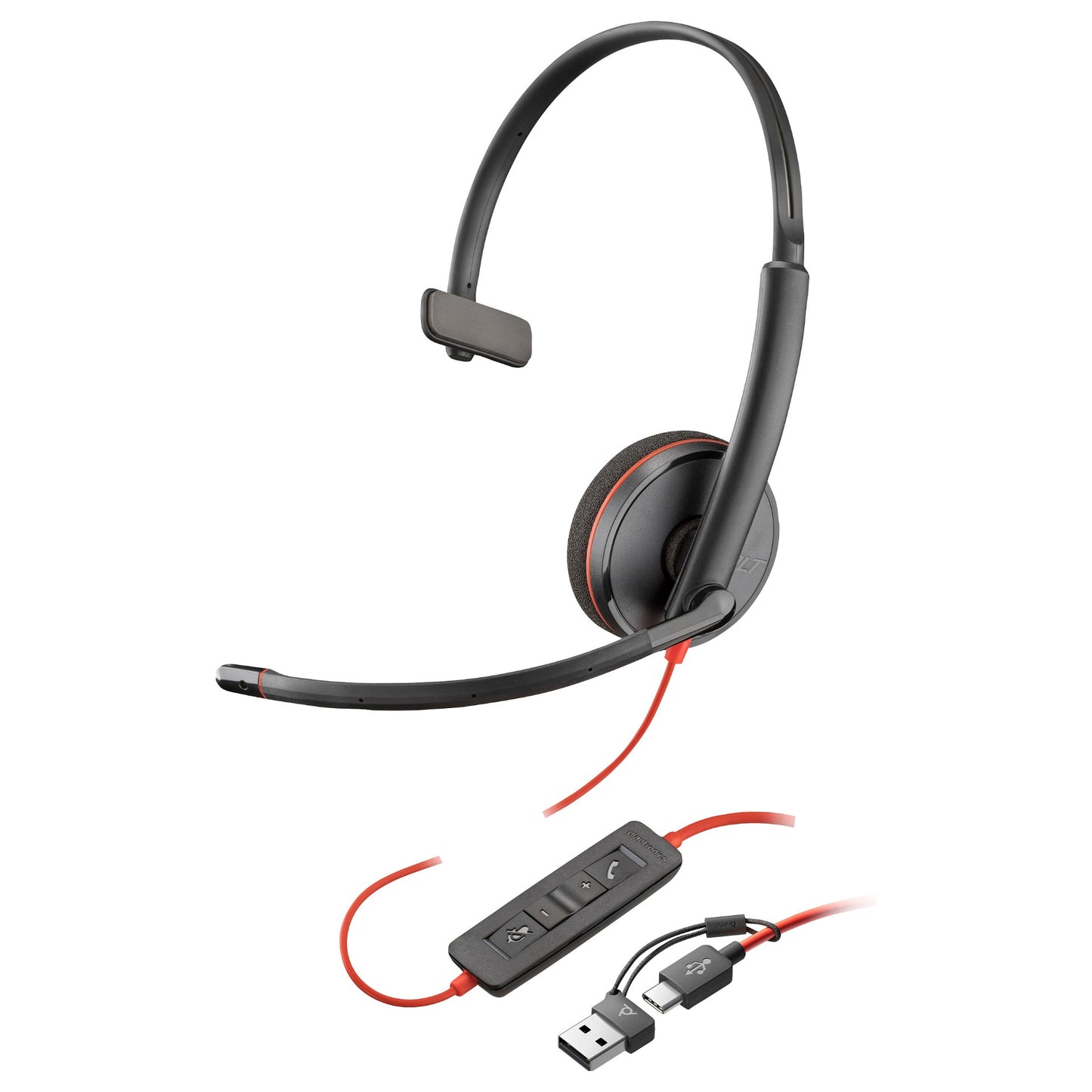 HP Poly Blackwire 3225 Stereo USB-C Headset +3.5mm Plug +USB-C/A Adapter (Bulk) (209747-201/209751-201)