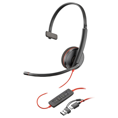 HP Poly Blackwire 3225 Stereo USB-C Headset +3.5mm Plug +USB-C/A Adapter (Bulk) (209747-201/209751-201)