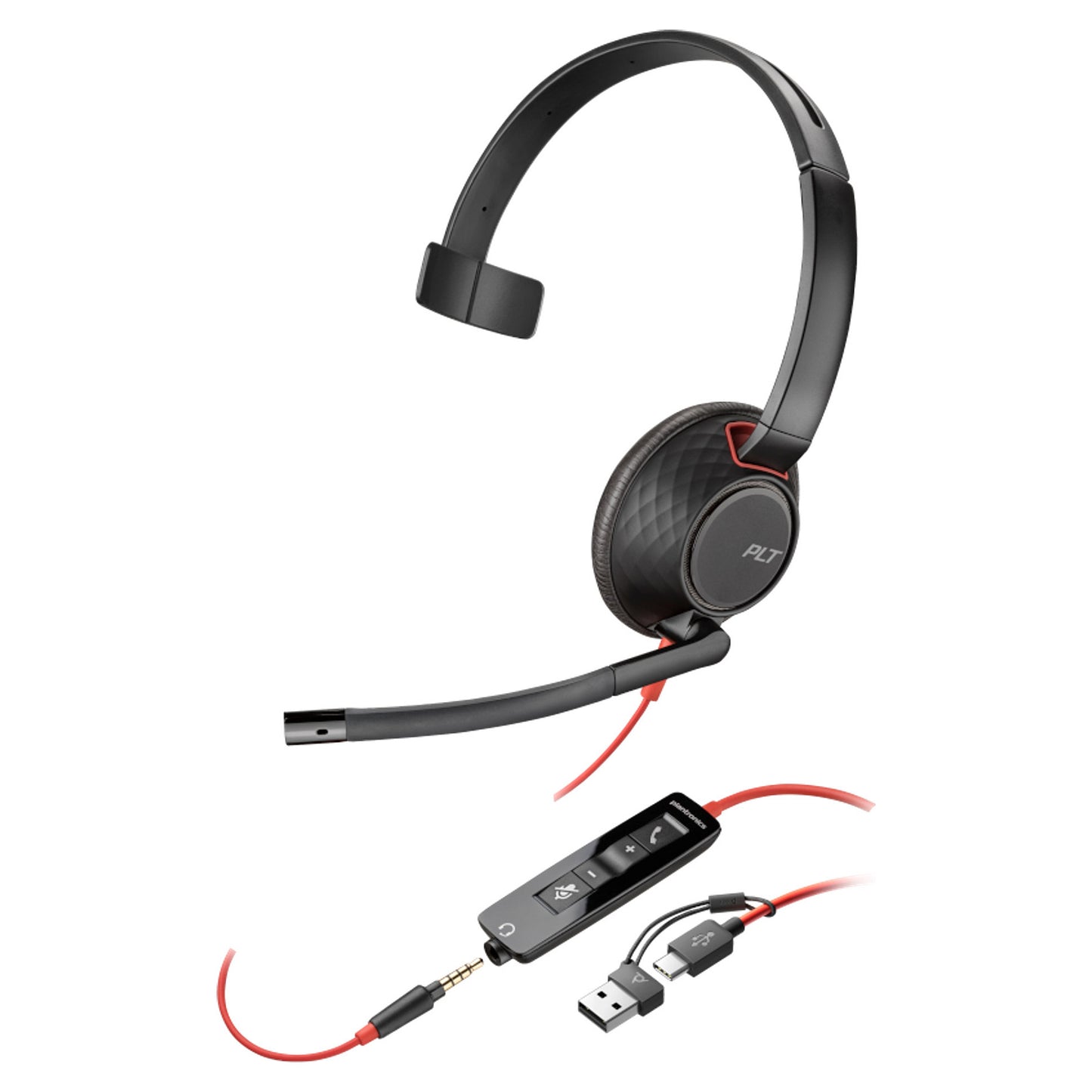 HP Poly Blackwire 5210 Monaural USB-C Headset +3.5mm Plug +USB-C/A Adapter (207577-201)