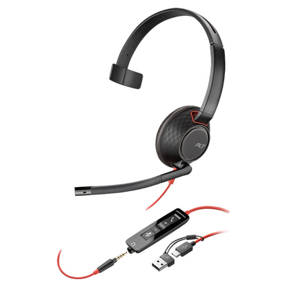 HP Poly Blackwire 5210 Monaural USB-C Headset +3.5mm Plug +USB-C/A Adapter (207577-201)