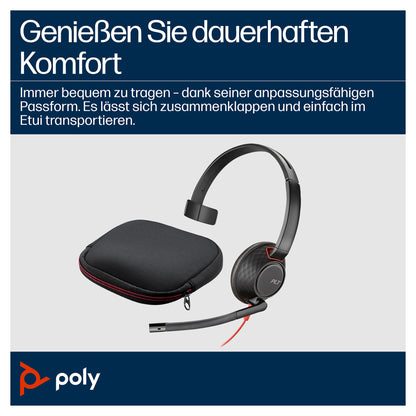 HP Poly Blackwire 5210 Monaural USB-C Headset +3.5mm Plug +USB-C/A Adapter (207577-201)