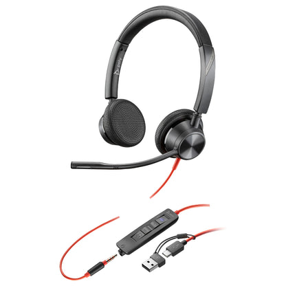 HP Poly Blackwire 3325 Stereo Microsoft Teams Certified USB-C Headset +3.5mm Plug +USB-C/A Adapter (214016-01)