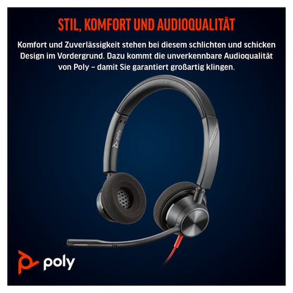HP Poly Blackwire 3320 Stereo USB-C Headset +USB-C/A Adapter (213934-01)