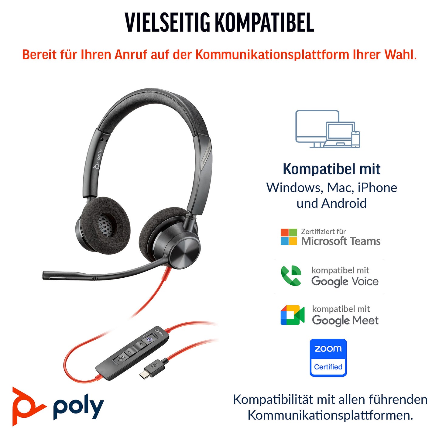 HP Poly Blackwire 3320 Stereo USB-C Headset +USB-C/A Adapter (213934-01)