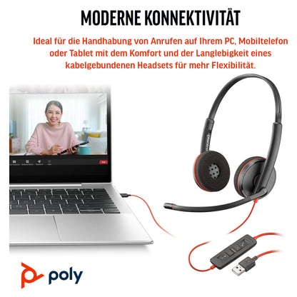 HP Poly Blackwire 3220 Stereo USB-C Black Headset +USB-C/A Adapter (Bulk) (209745-104)