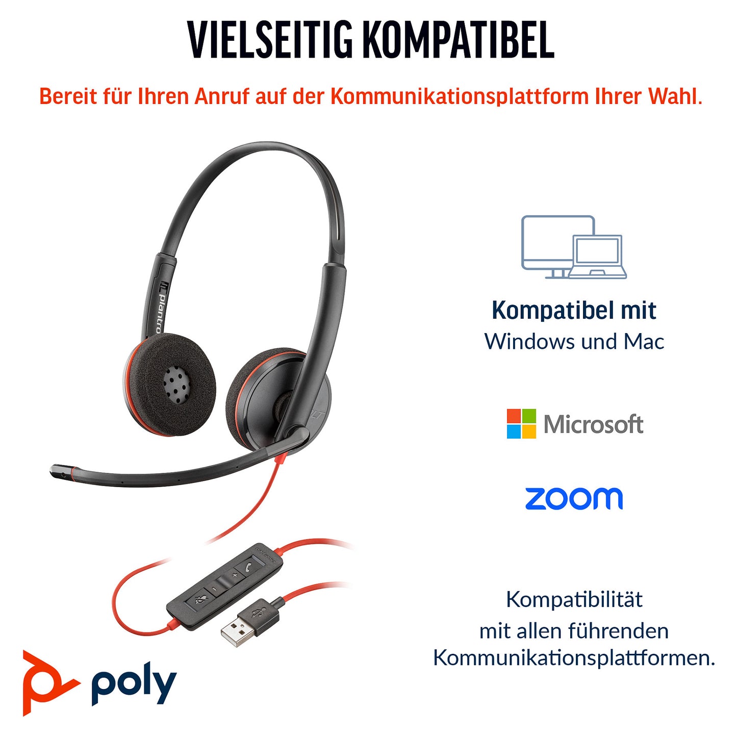 HP Poly Blackwire 3220 Stereo USB-C Black Headset +USB-C/A Adapter (Bulk) (209745-104)