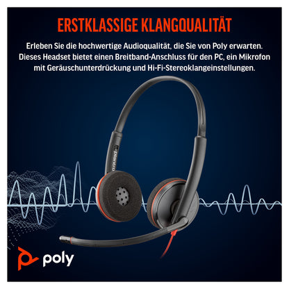 HP Poly Blackwire 3220 Stereo USB-C Black Headset +USB-C/A Adapter (Bulk) (209745-104)