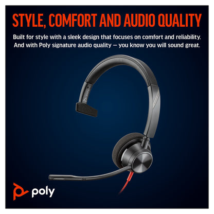 HP Poly Blackwire 3310 Monaural Microsoft Teams Certified USB-C Headset +USB-C/A Adapter (212703-01)