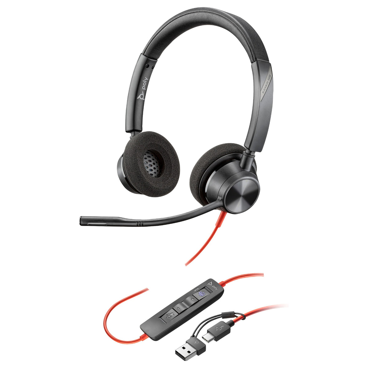 HP Poly Blackwire 3320 Stereo Microsoft Teams Certified USB-C Headset +USB-C/A Adapter (214012-01)