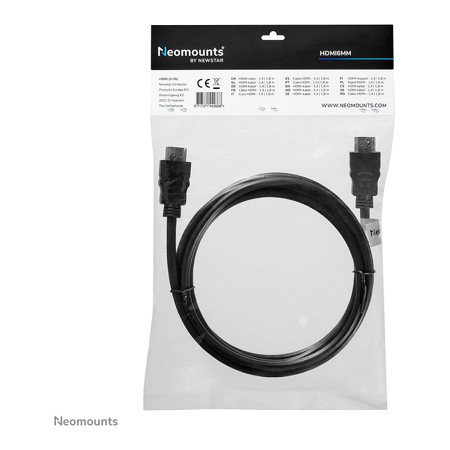 HDMI 14 Kabel, High speed, HDMI 19 Pins M/M, 1,8 Meter KG HDMI6MM Neomounts
