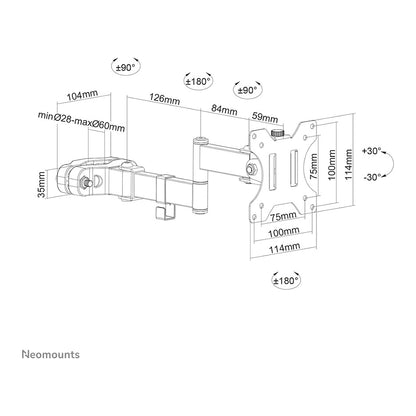 Stangenhalterung. voll beweglich. (Ø28-60 mm) für 17-32" Bildschirme 8KG FL40-450BL11 Neomounts