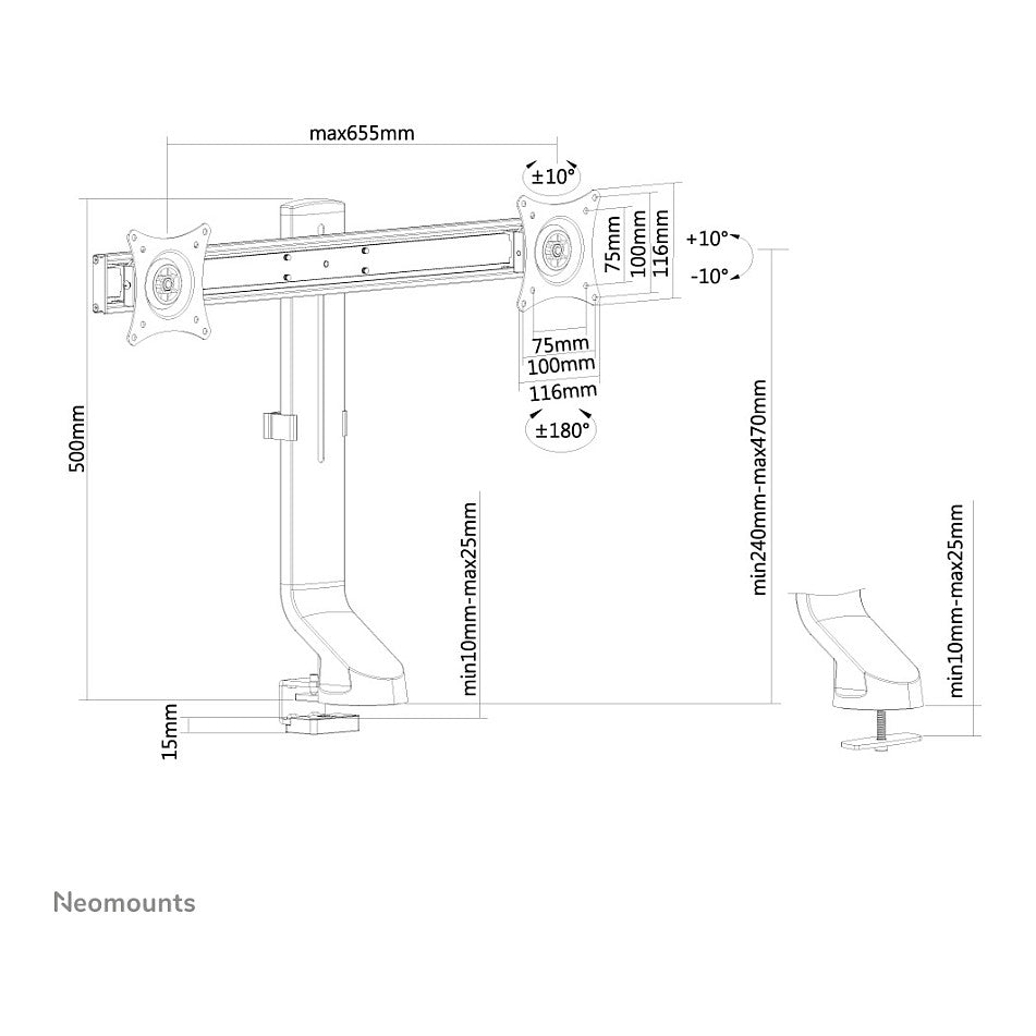 Neomounts FPMA-D860DBLACK Tischhalterung für zwei Flachbildschirme bis 27" (69 cm) 7KG